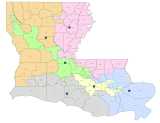 The most recent map of Louisiana's six congressional districts